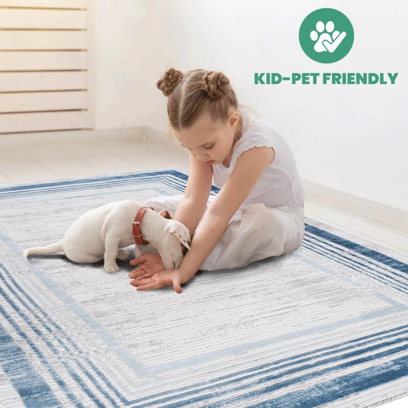 Naar 6x9 Stain-Resistant Area Rug with Cotton Backing, Medium Pile Height, Stylish Kid and Pet-Friendly Carpet, 93" L x 79" W x 0.35" H, Blue