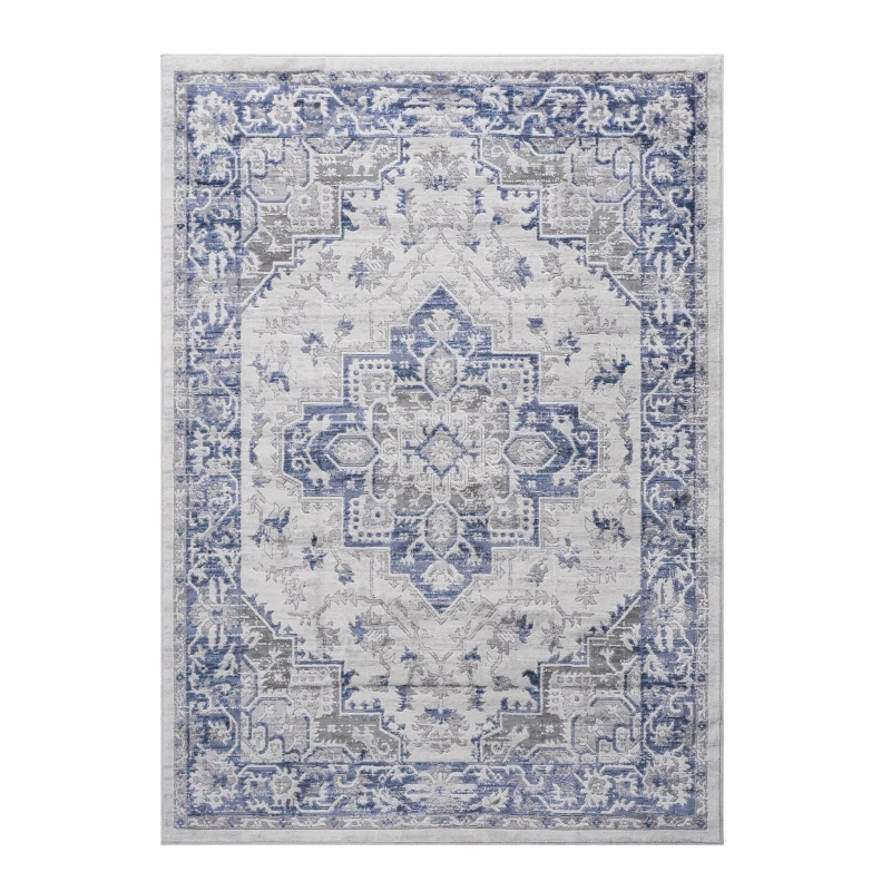 Naar 6x9 Stain-Resistant Area Rug with Medium Pile Height, Carpet for Living Room, Bedroom, Home Office, 93" L x 79" W x 0.35" H, Blue+Gray