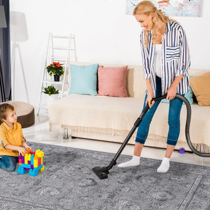 Naar 6x9 Stain-Resistant Area Rug with Non-Shedding Design and Cotton Backing, Carpet with Medium Pile Height, 93" L x 79" W x 0.35" H, Gray