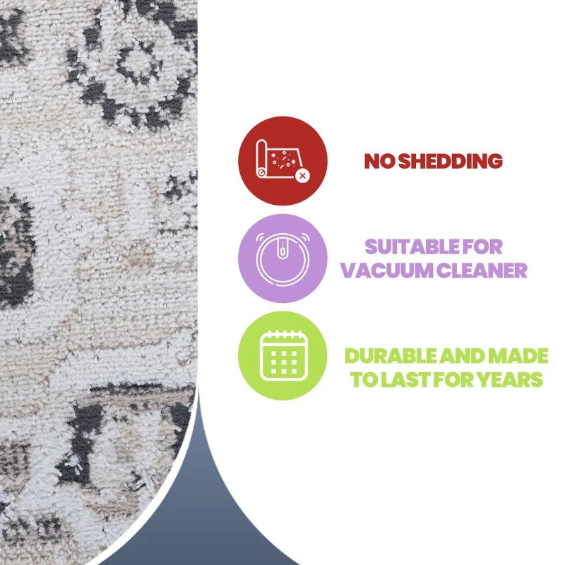 Naar 2x8 Traditional Stain-Resistant Area Rug with Cotton Backing, Medium Pile, Kid and Pet-Friendly Carpet, 96" L x 26" W x 0.3" H, Cream