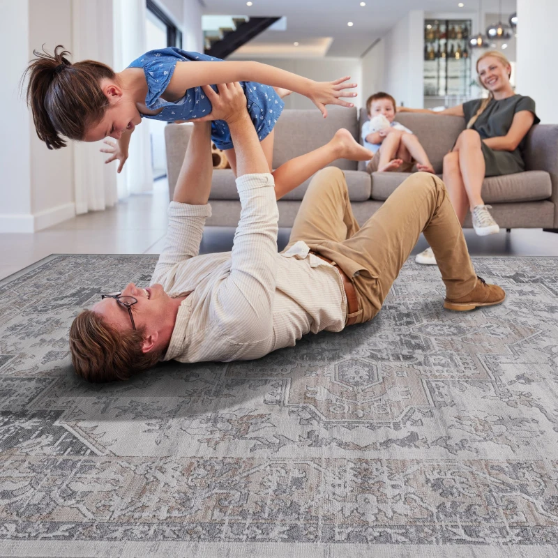 Naar 2x8 Stain-Resistant Area Rug with Cotton Backing, Medium Pile Height, Kid and Pet-Friendly Carpet, 96" L x 26" W x 0.35" H, Ivory