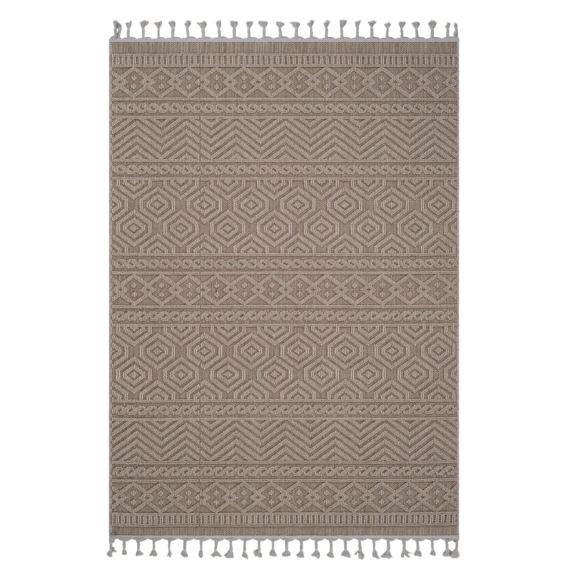 Naar 8x10 Geometric Indoor Outdoor Stain-Resistant Area Rug with Medium Pile Height, Kid and Pet-Friendly Carpet, 120" L x 93" W x 0.3" H, Mocha