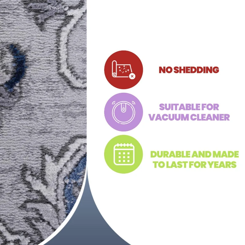 Naar 6x9 Stain-Resistant Area Rug with Cotton Backing, Medium Pile Height, Kid and Pet-Friendly Carpet, 93" L x 79" W x 0.35" H, Gray+Blue