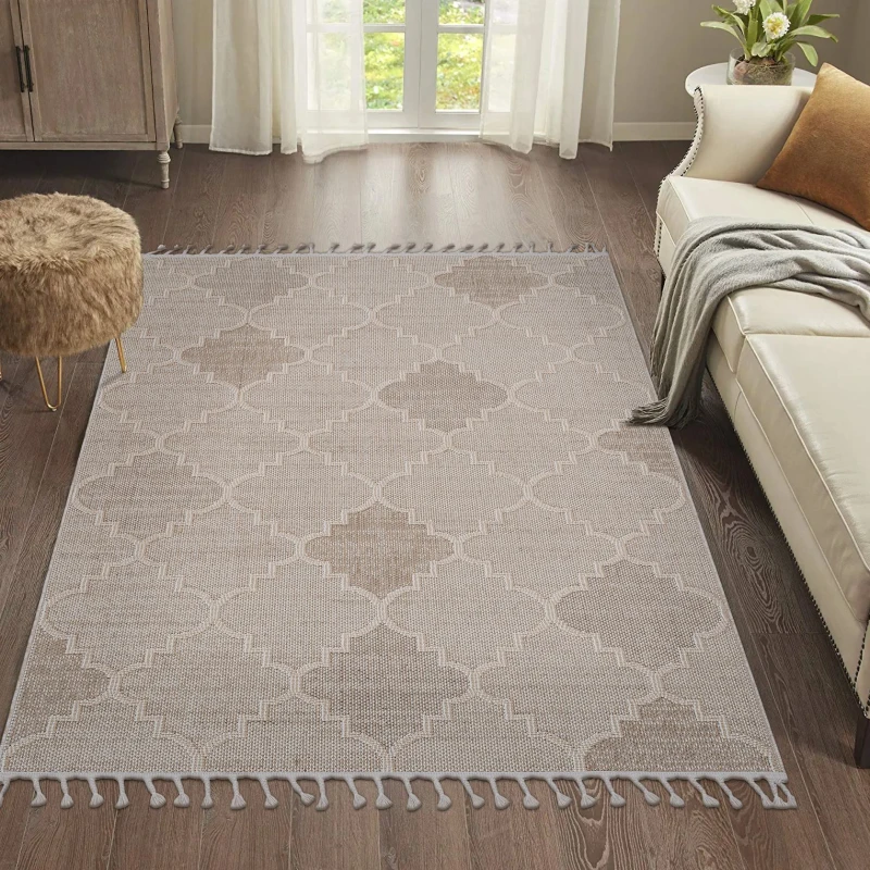 Naar 8x10 Indoor Outdoor Stain-Resistant Area Rug with Medium Pile Height, Kid and Pet-Friendly Carpet, 120" L x 93" W x 0.3" H, Cream