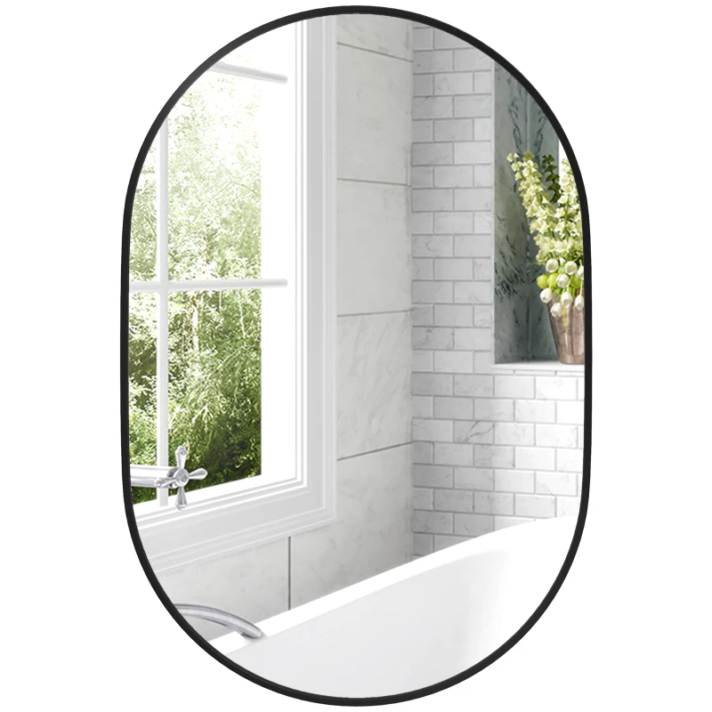 HOMCOM Bathroom Mirror for Vanity, Oval Wall Mirror with Aluminium Frame, 24" x 35"