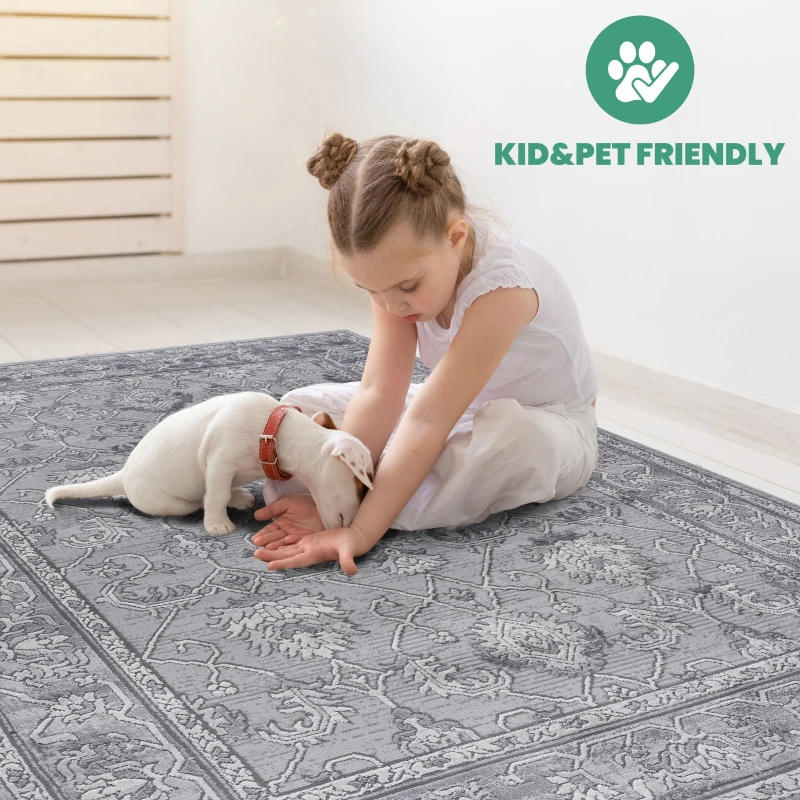 Naar 6x9 Stain-Resistant Area Rug with Non-Shedding Design and Cotton Backing, Carpet with Medium Pile Height, 93" L x 79" W x 0.35" H, Gray