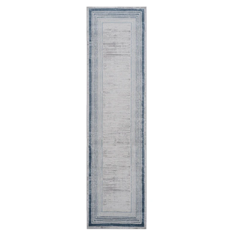 Naar 2x8 Stain-Resistant Area Rug with Cotton Backing, Medium Pile Height, Kid and Pet-Friendly Carpet, 96" L x 26" W x 0.35" H, Blue