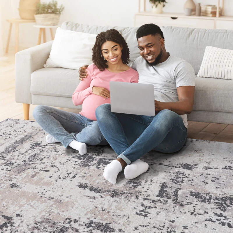 Naar 2x8 Stain-Resistant Area Rug with Cotton Backing, Medium Pile Height, Kid and Pet-Friendly Carpet, 96" L x 26" W x 0.3" H, Cream+Brown