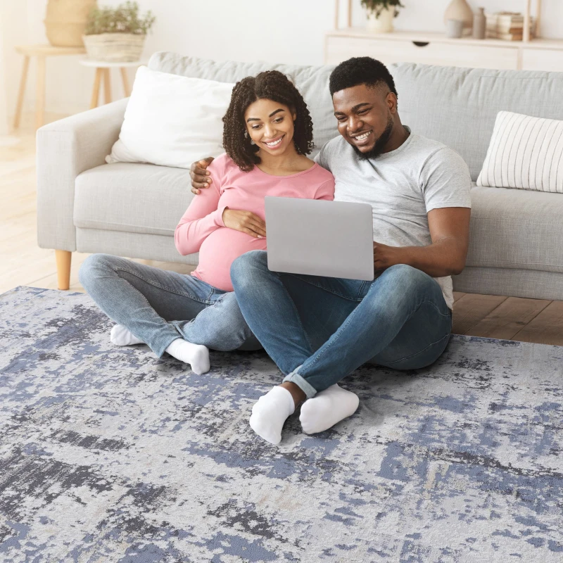 Naar 2x8 Stain-Resistant Area Rug with Cotton Backing, Medium Pile, Carpet for Living Room, Bedroom, Home Office, 96" L x 26" W x 0.3" H, Gray