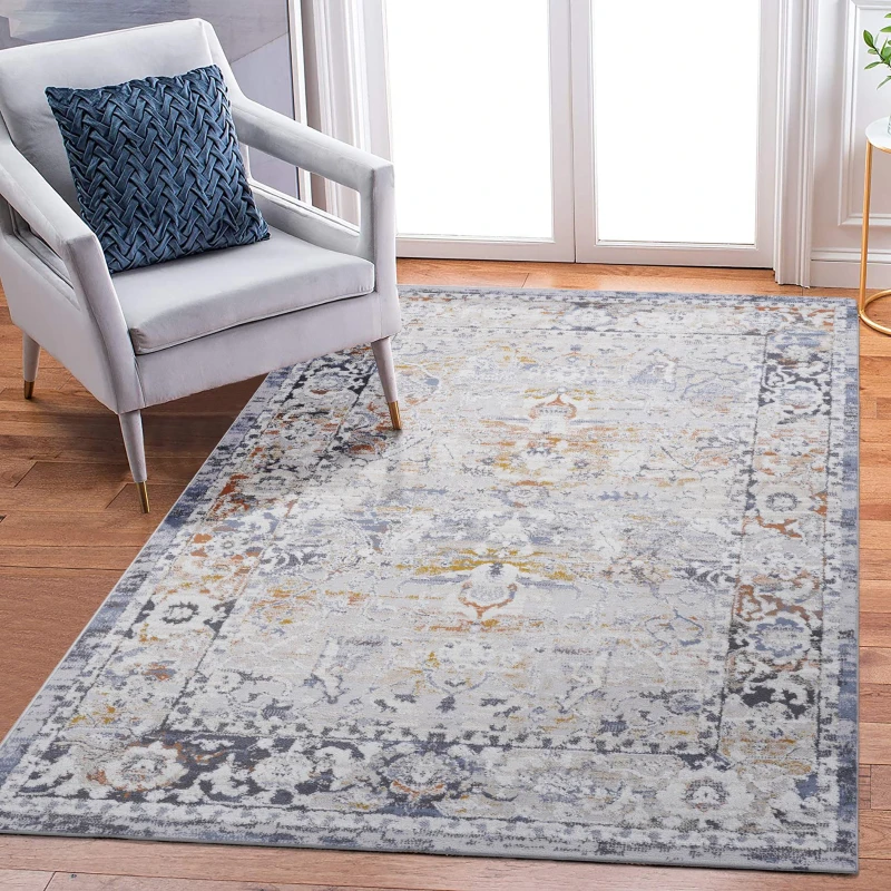 Naar 8x10 Stain-Resistant Area Rug with Cotton Backing, Medium Pile Height, Kid and Pet-Friendly Carpet, 120" L x 93" W x 0.3" H, Ivory+Gray