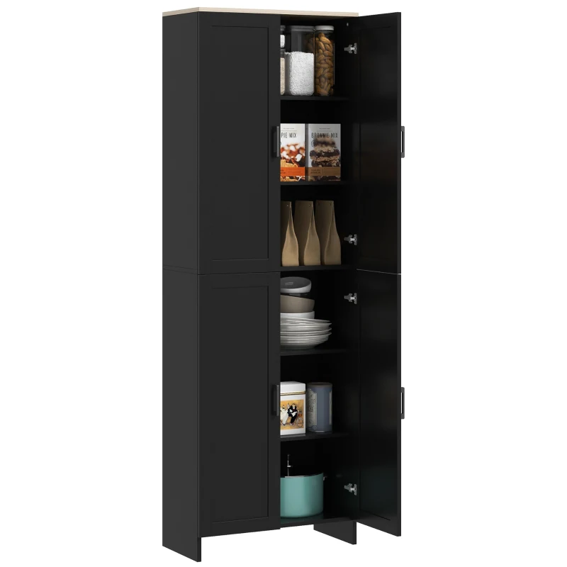 HOMCOM 67" 4-Door Kitchen Pantry Cabinet, Freestanding Storage Cabinet Cupboard with Adjustable Shelves, Black