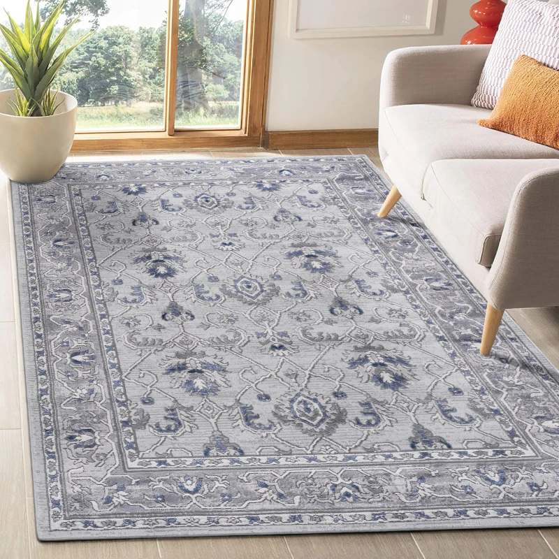 Naar 8x10 Stain-Resistant Area Rug with Cotton Backing, Medium Pile Height, Kid and Pet-Friendly Carpet, 120" L x 93" W x 0.35" H, Gray+Blue