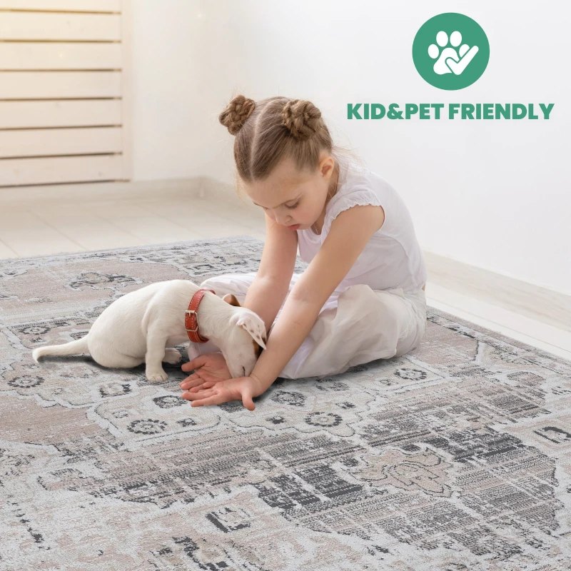 Naar 5x7 Medallion Stain-Resistant Area Rug with Cotton Backing, Medium Pile Height, Kid and Pet-Friendly Carpet, 90" L x 63" W x 0.3" H, Cream