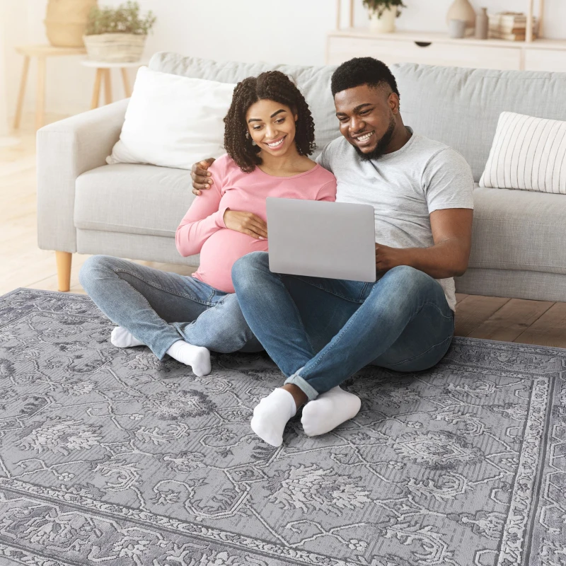 Naar 5x7 Stain-Resistant Area Rug with Non-Shedding Design and Cotton Backing, Kid and Pet-Friendly Carpet, 90" L x 63" W x 0.35" H, Gray