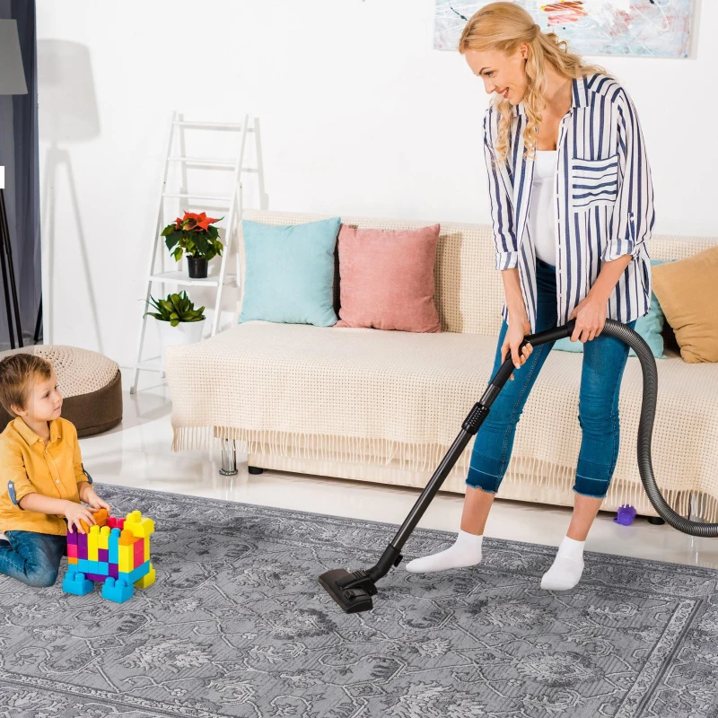 Naar 2x8 Stain-Resistant Area Rug with Non-Shedding Design and Cotton Backing, Kid and Pet-Friendly Carpet, 96" L x 26" W x 0.35" H, Gray