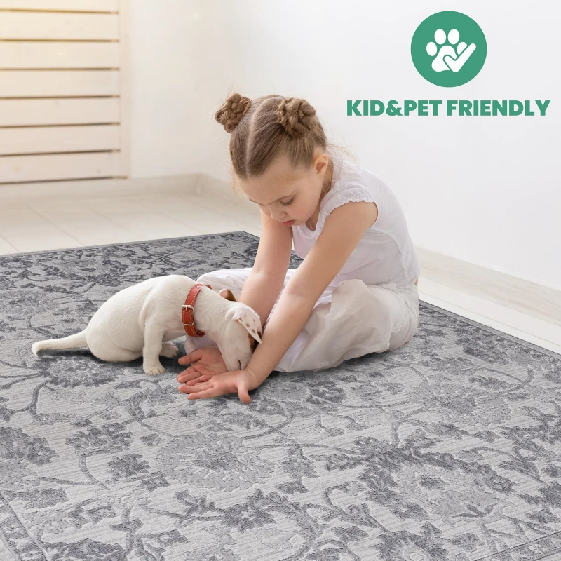 Naar 5x7 Stain-Resistant Area Rug with Cotton Backing, Non-Shedding Design, Kid and Pet-Friendly Carpet, 90" L x 63" W x 0.35" H, Gray