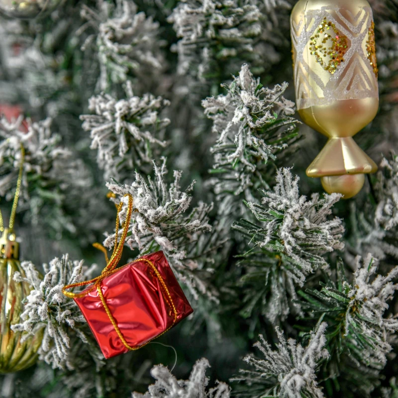 HOMCOM 6ft Flocked Christmas Tree, Pencil Christmas Tree with Realistic Branch Tips, Folding Metal Stand, Green