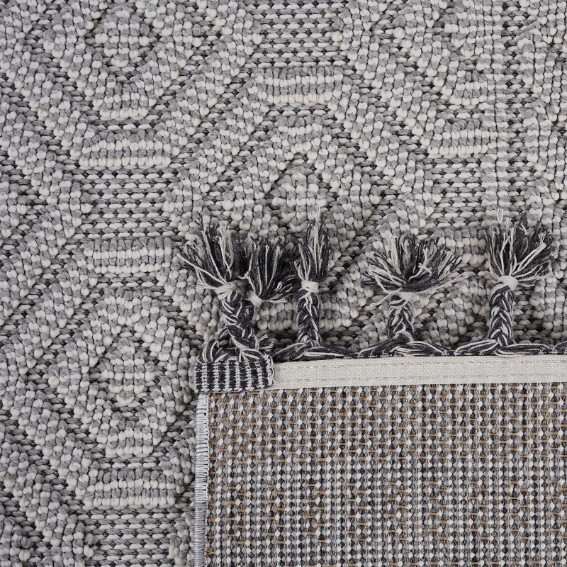 Naar 2x8 Geometric Indoor Outdoor Stain-Resistant Area Rug with Medium Pile Height, Kid and Pet-Friendly Carpet, 96" L x 26" W x 0.3" H, White