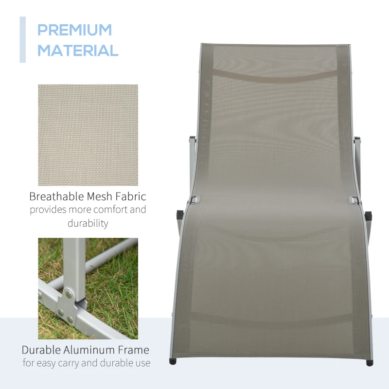 Outsunny Pool Chaise Lounge Chairs Set of 2, S-shaped Foldable Outdoor Chaise Lounge Chair Reclining for Patio Beach Garden With 264lbs Weight Capacity, Light Grey