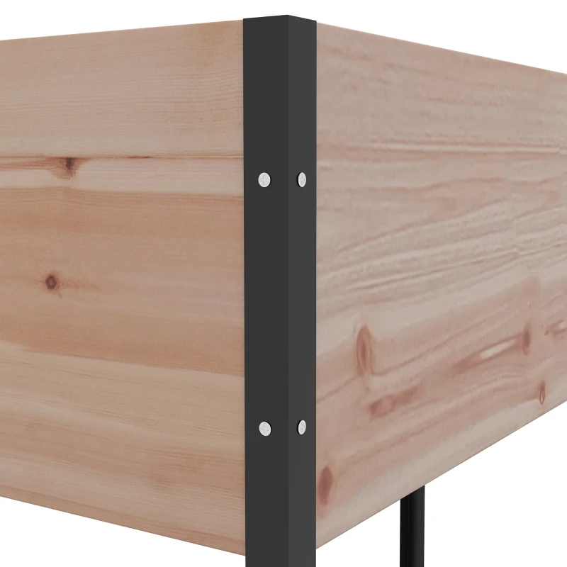 Outsunny Wooden Elevated Planter Box, Raised Garden Bed with Wheels, Metal Legs, Drainage Holes and Bed Liner