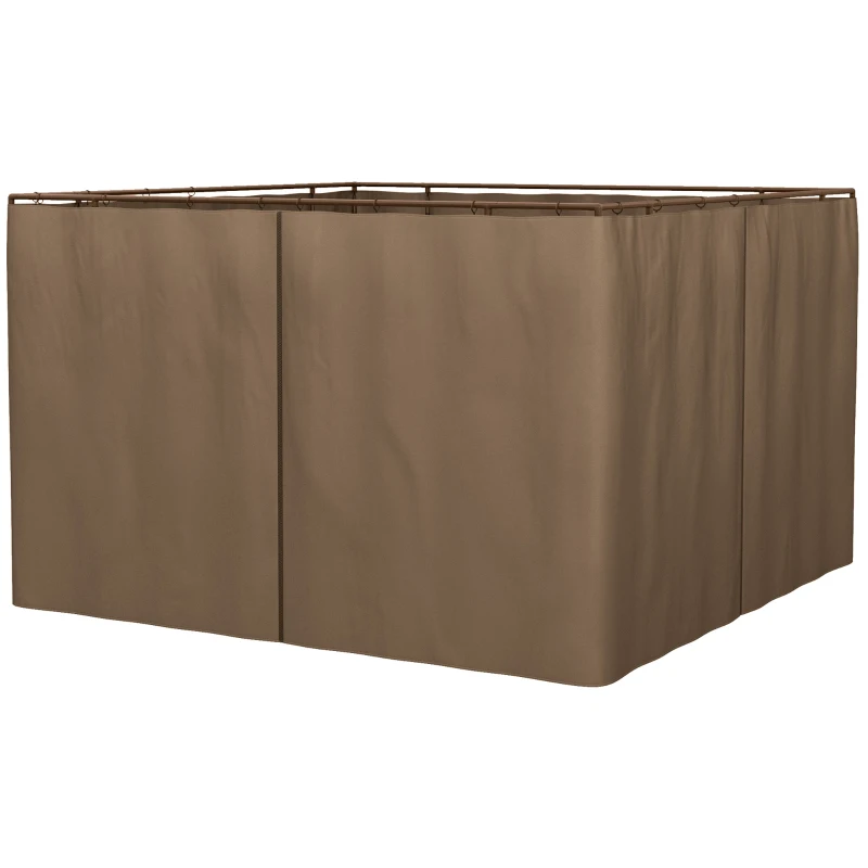 Outsunny 10' x 10' Universal Gazebo Sidewall Set with 4 Panels, Hooks/C-Rings Included for Pergolas & Cabanas, Brown