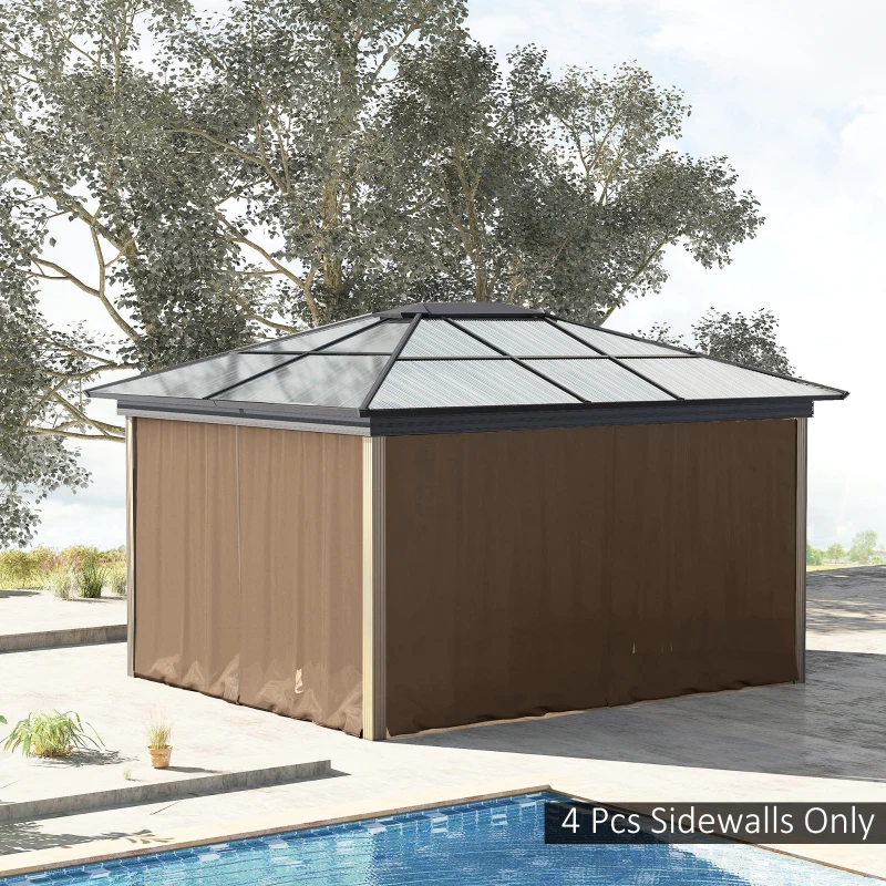 Outsunny 10' x 10' Universal Gazebo Sidewall Set with 4 Panels, Hooks/C-Rings Included for Pergolas & Cabanas, Brown