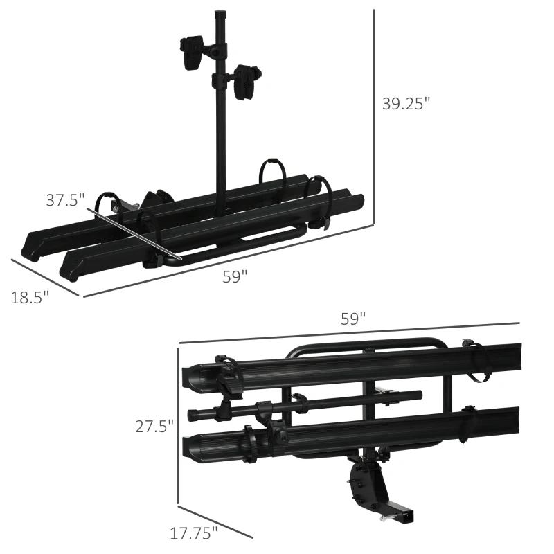 HOMCOM Heavy-Duty Folding Car Bike Rack for 2 Bikes, Bicycle Storage, Road, Fat Tire, & Mountain Rear Bike Accessories for SUV, Sedan, Hatchback, Minivan, Truck, Metal, 175 lb. Weight Capacity