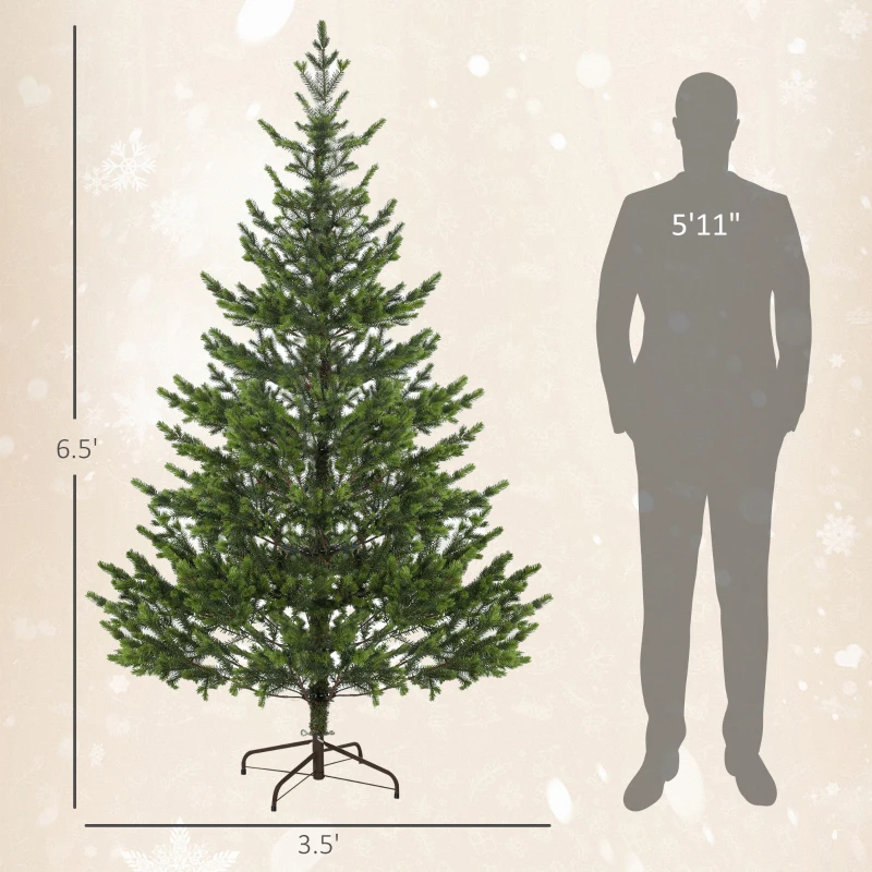 HOMCOM 6.5ft Artificial Prelit Sparse Cedar Christmas Tree with LED Lights and 1933 Tips, Steel Base for Home Office Holiday