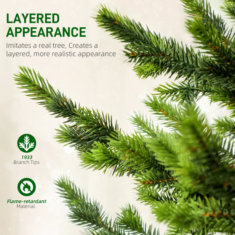 HOMCOM 6.5ft Artificial Prelit Sparse Cedar Christmas Tree with LED Lights and 1933 Tips, Steel Base for Home Office Holiday