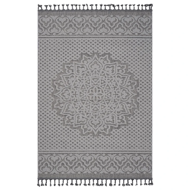 6x9 Stain Resistant Medallion Area Rug with Medium Pile, Easy Maintenance, Kid and Pet-Friendly Carpet, 93" L x 79" W x 0.3" H, Gray+White