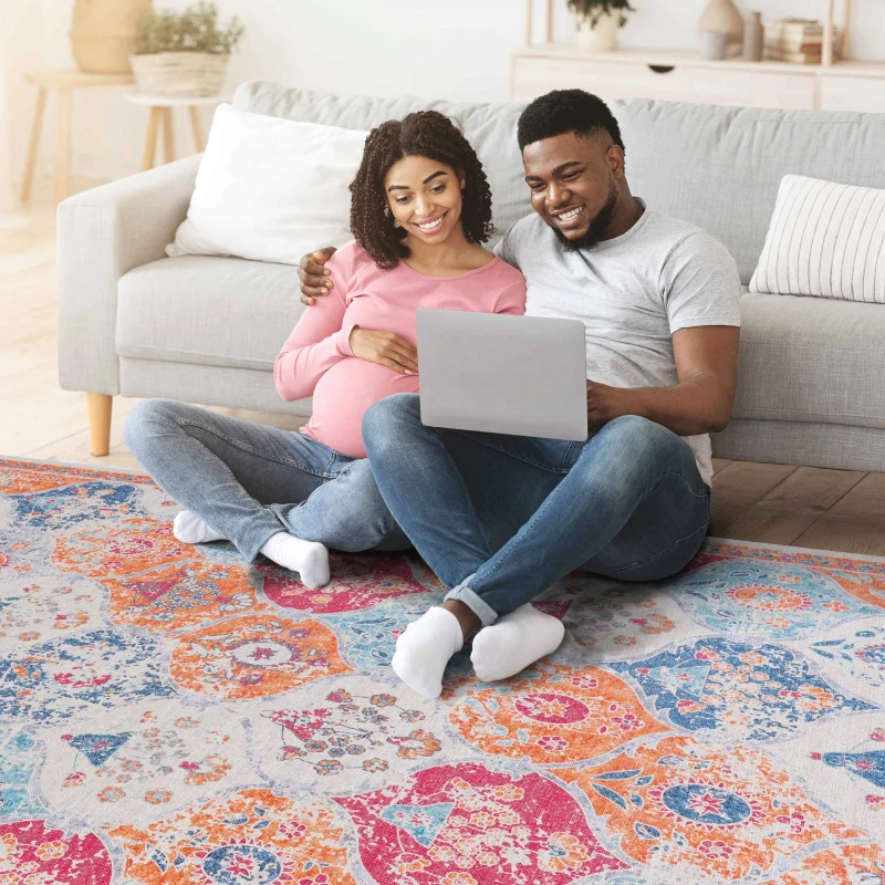 3x5 Low-Pile Kid and Pet Friendly Washable Area Rug, Non-Slip, Non-Shedding, Foldable Carpet for Living Room, Bedroom, Kitchen, Red