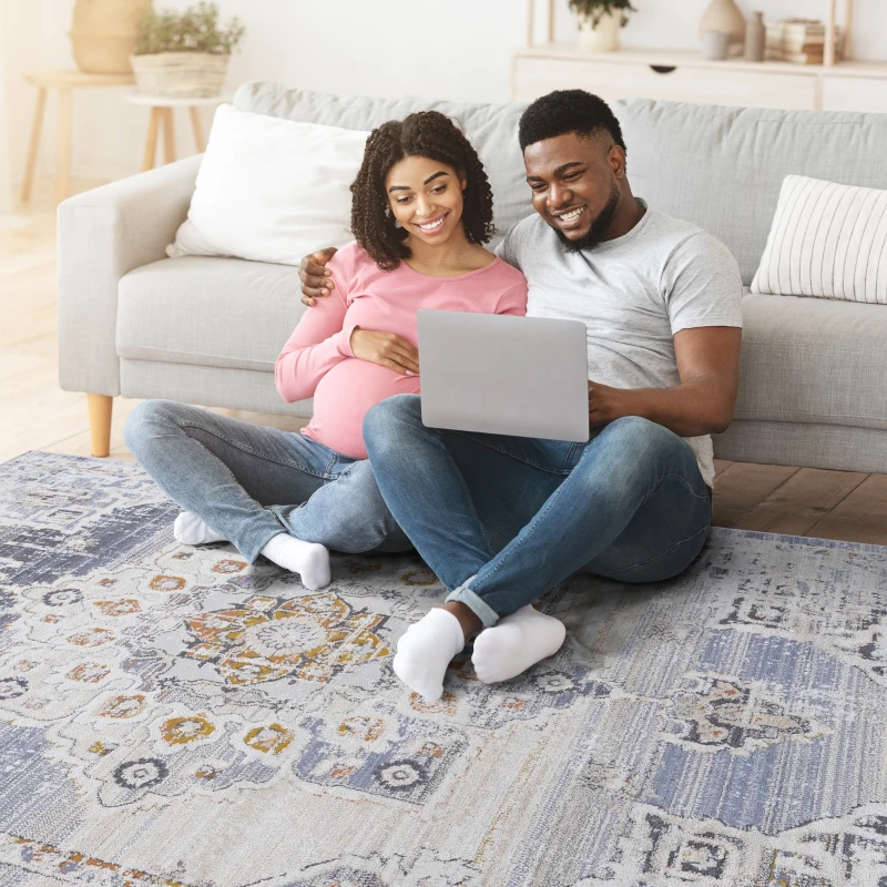 5x7 Stain-Resistant Area Rug with Cotton Backing, Medium Pile Height, Kid and Pet-Friendly Carpet, 90" L x 63" W x 0.3" H, Cream