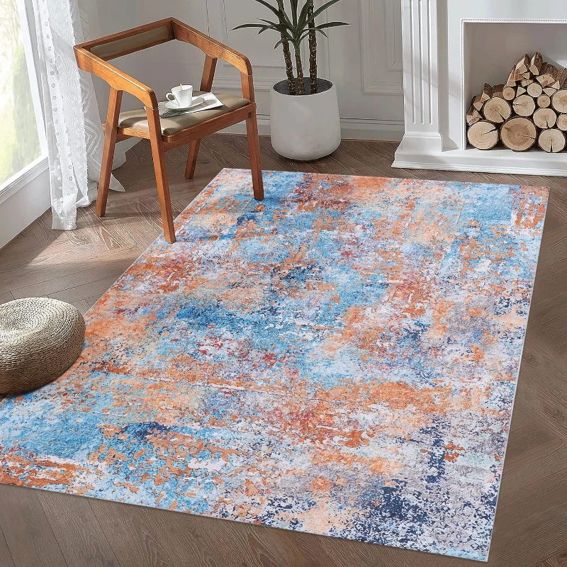 6x9 Machine Washable Non-Shedding Area Rug with Low-Pile, Carpet for Living Room, Dining Room, 72" L x 108" W x 0.15" H, Multicolor
