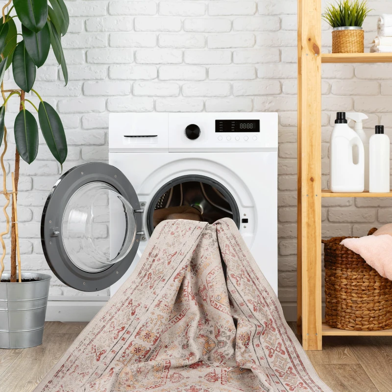 4x6 Non-Slip Machine Washable Area Rug with Low-Pile, Non-Shedding Kid and Pet Friendly Carpet, 48" L x 72" W x 0.15" H, Beige