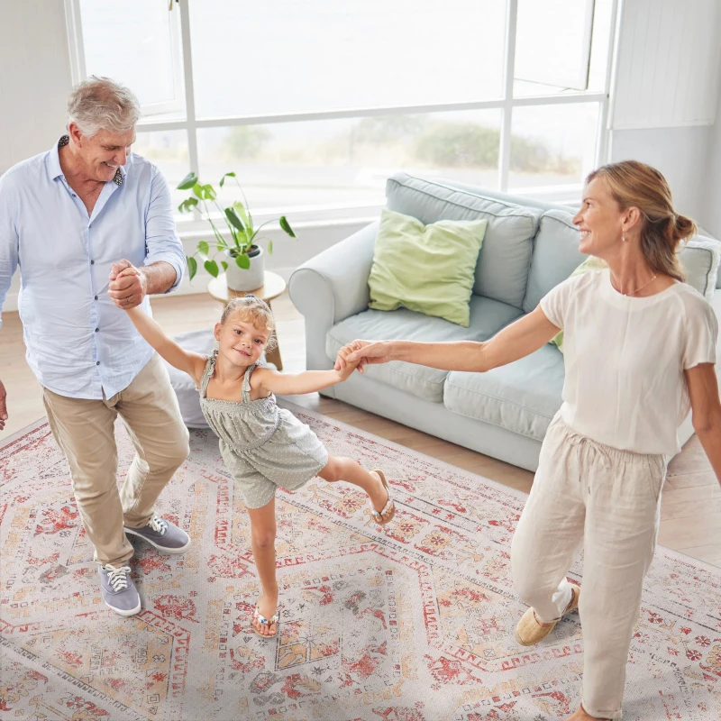 5x8 Non-Slip Machine Washable Area Rug with Low-Pile, Non-Shedding Kid and Pet Friendly Carpet, 60" L x 96" W x 0.15" H, Beige