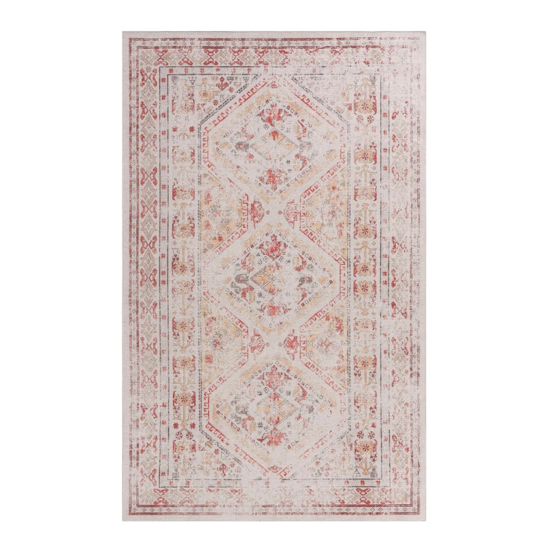 4x6 Non-Slip Machine Washable Area Rug with Low-Pile, Non-Shedding Kid and Pet Friendly Carpet, 48" L x 72" W x 0.15" H, Beige