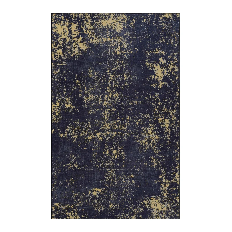 3x5 Non-Slip Machine Washable Area Rug with Low-Pile, Non-Shedding Kid and Pet Friendly Carpet, 36" L x 60" W x 0.15" H, Black+Gold