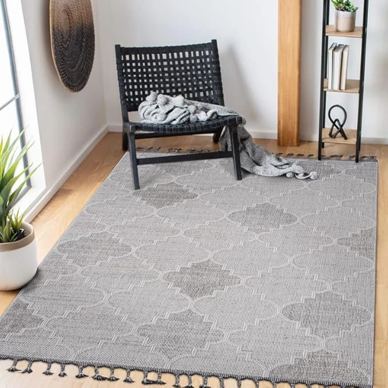 5x7 Stain-Resistant Area Rug with Easy Maintenance, Medium Pile Height, Kid and Pet-Friendly Carpet, 90" L x 63" W x 0.3" H, White+Gray