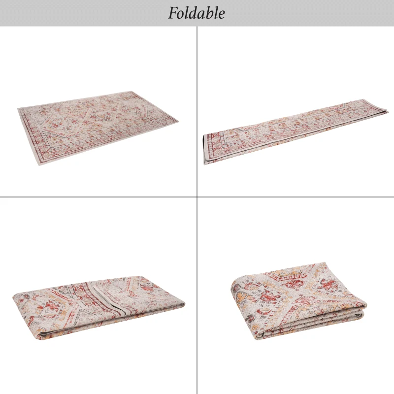 4x6 Non-Slip Machine Washable Area Rug with Low-Pile, Non-Shedding Kid and Pet Friendly Carpet, 48" L x 72" W x 0.15" H, Beige