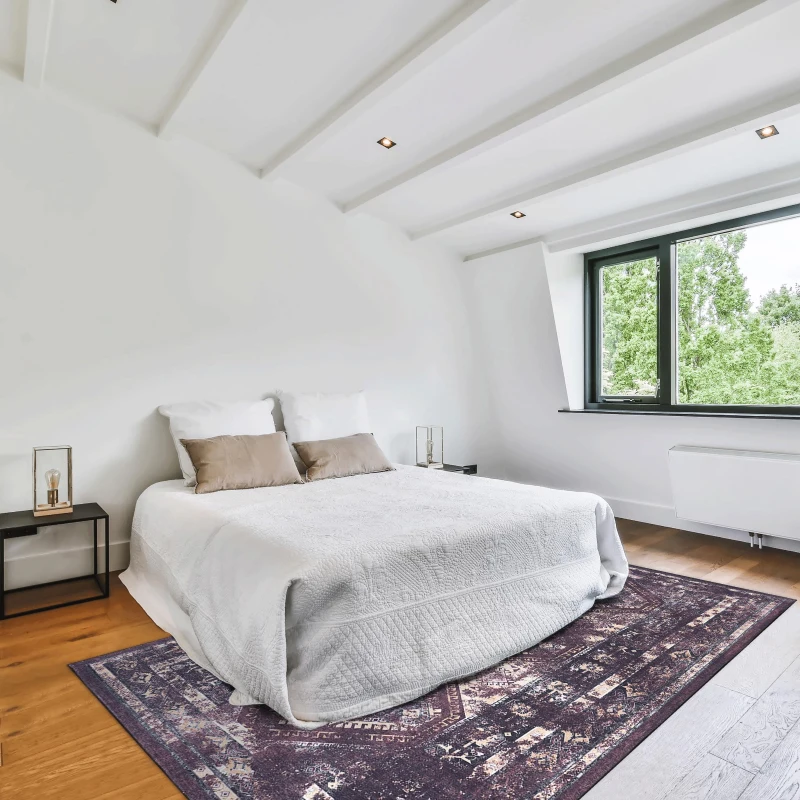 8x10 Kid and Pet Friendly Low-Pile Washable Area Rug, Non-Slip, Non-Shedding, Foldable for Living Room, Bedroom, Kitchen, Black+Burgundy