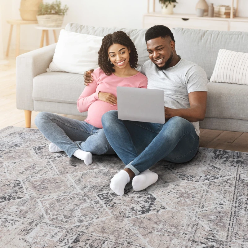 8x10 Stain Resistant Medallion Area Rug with Cotton Backing, Medium Pile Height, Kid and Pet-Friendly Carpet, 120" L x 93" W x 0.3" H, Cream