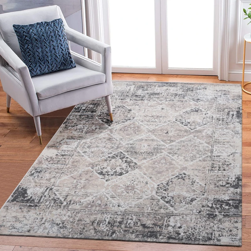 8x10 Stain Resistant Medallion Area Rug with Cotton Backing, Medium Pile Height, Kid and Pet-Friendly Carpet, 120" L x 93" W x 0.3" H, Cream