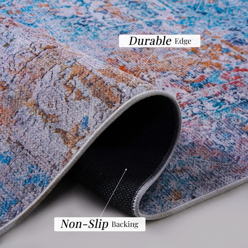 5x8 Washable Kid and Pet Friendly Area Rug, Low-Pile Non-Slip Non-Shedding Rug Blanket, for Living Room, Bedroom, Kitchen, Multicolor