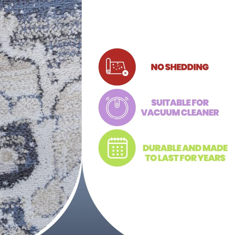 2x3 Stain-Resistant Area Rug with Cotton Backing, Medium Pile Height, Kid and Pet-Friendly Bathmat, 36" L x 24" W x 0.3" H, Cream+Blue