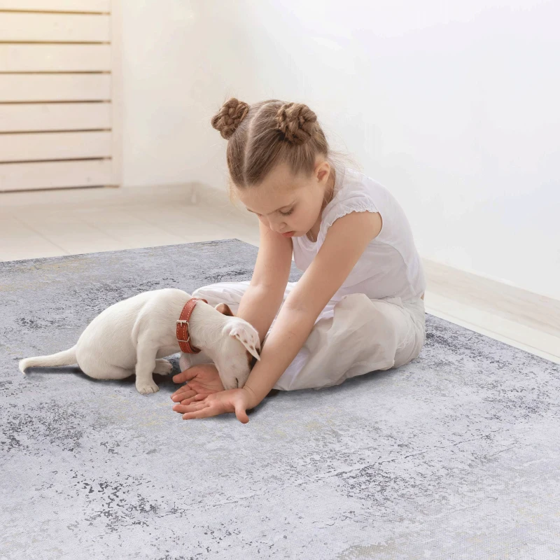 9x12 Non-Slip Machine Washable Area Rug with Low-Pile, Non-Shedding Kid and Pet Friendly Carpet, 108" L x 144" W x 0.15" H, Gray