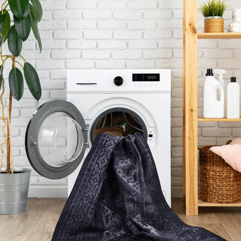 5x8 Washable Kid and Pet Friendly Area Rug, Low-Pile Non-Slip Non-Shedding Rug Blanket, for Living Room, Bedroom, Kitchen, Black+Gray