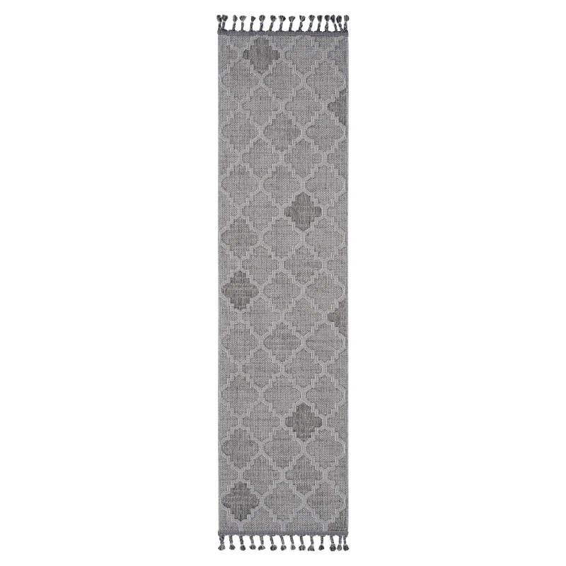 2x8 Stain Resistant Geometric Indoor Outdoor Area Rug, Kid and Pet-Friendly Non-Shedding Carpet, 96" L x 26" W x 0.3" H, White+Gray