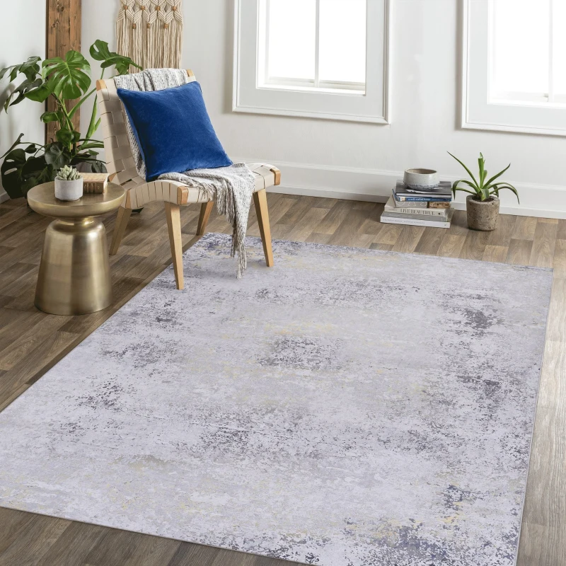 8x10 Non-Slip Machine Washable Area Rug with Low-Pile, Non-Shedding Kid and Pet Friendly Carpet, 96" L x 120" W x 0.15" H, Gray