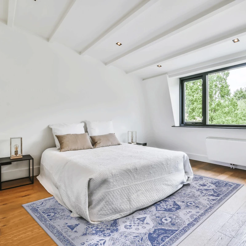 5x8 Washable Kid and Pet Friendly Area Rug, Low-Pile Non-Slip Non-Shedding Rug Blanket, for Living Room, Bedroom, Kitchen, Blue