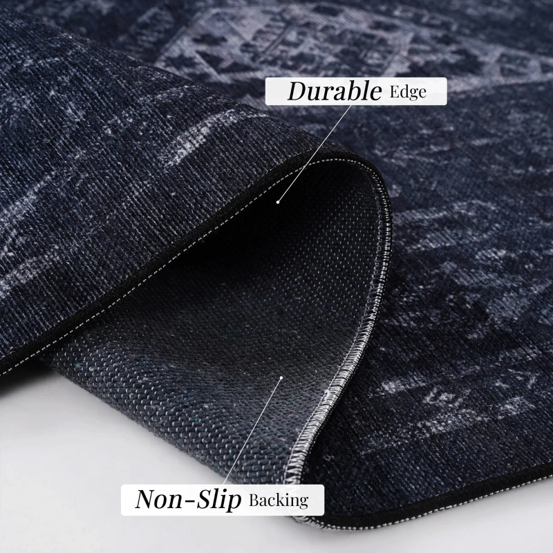 2x3 Low-Pile Non-Slip Non-Shedding Machine Washable Area Rug, Kid and Pet Friendly, Foldable Doormat for Bathroom, Kitchen, Black+Gray